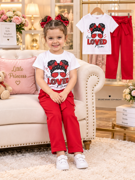 Girls “Loved Mini” Stylish Top & Pant Set (2yrs-12yrs)