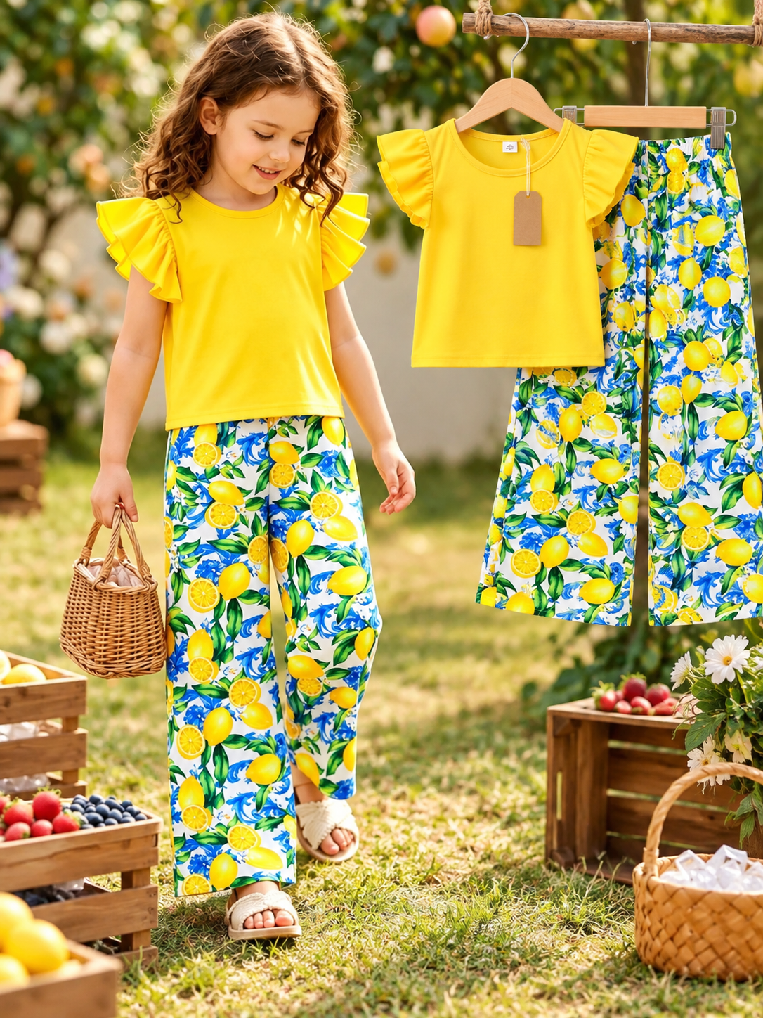 Girls Premium Short Sleeve Top & Printed Wide Leg Pant Set 🌼 (2yrs -12yrs)