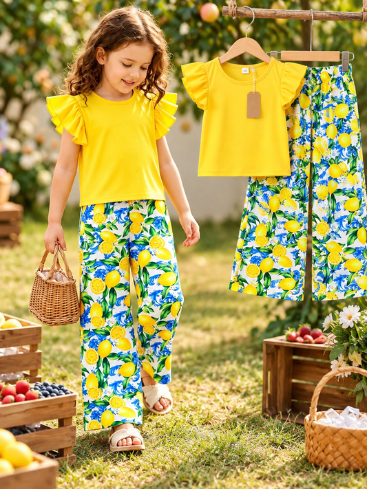 Girls Premium Short Sleeve Top & Printed Wide Leg Pant Set 🌼 (2yrs -12yrs)