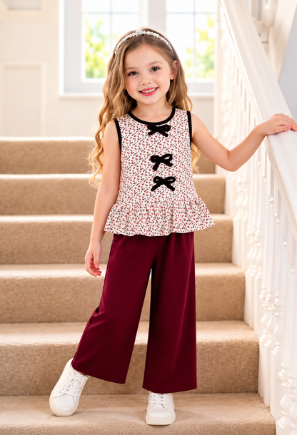 Girls Premium Short Sleeve Top & Printed Wide Leg Pant Set (2yrs -12yrs) (Copy)