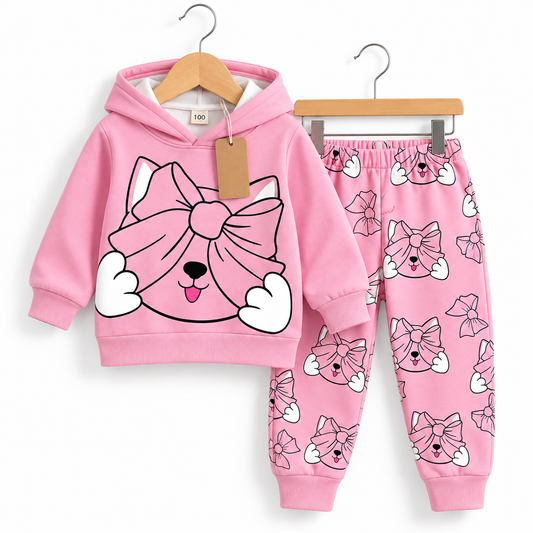 Pink Cat Bow Hoodie and Joggers Set(3M-12yrs)