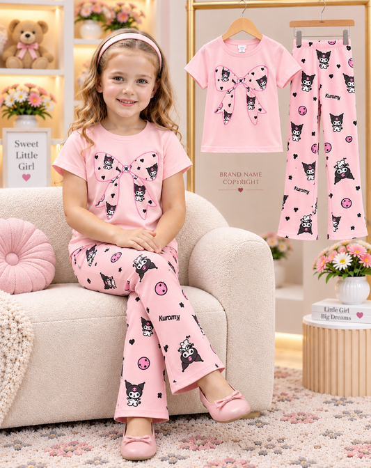 Girls Kuromi T-Shirt & Flared Pant Set (3yrs-12yrs)