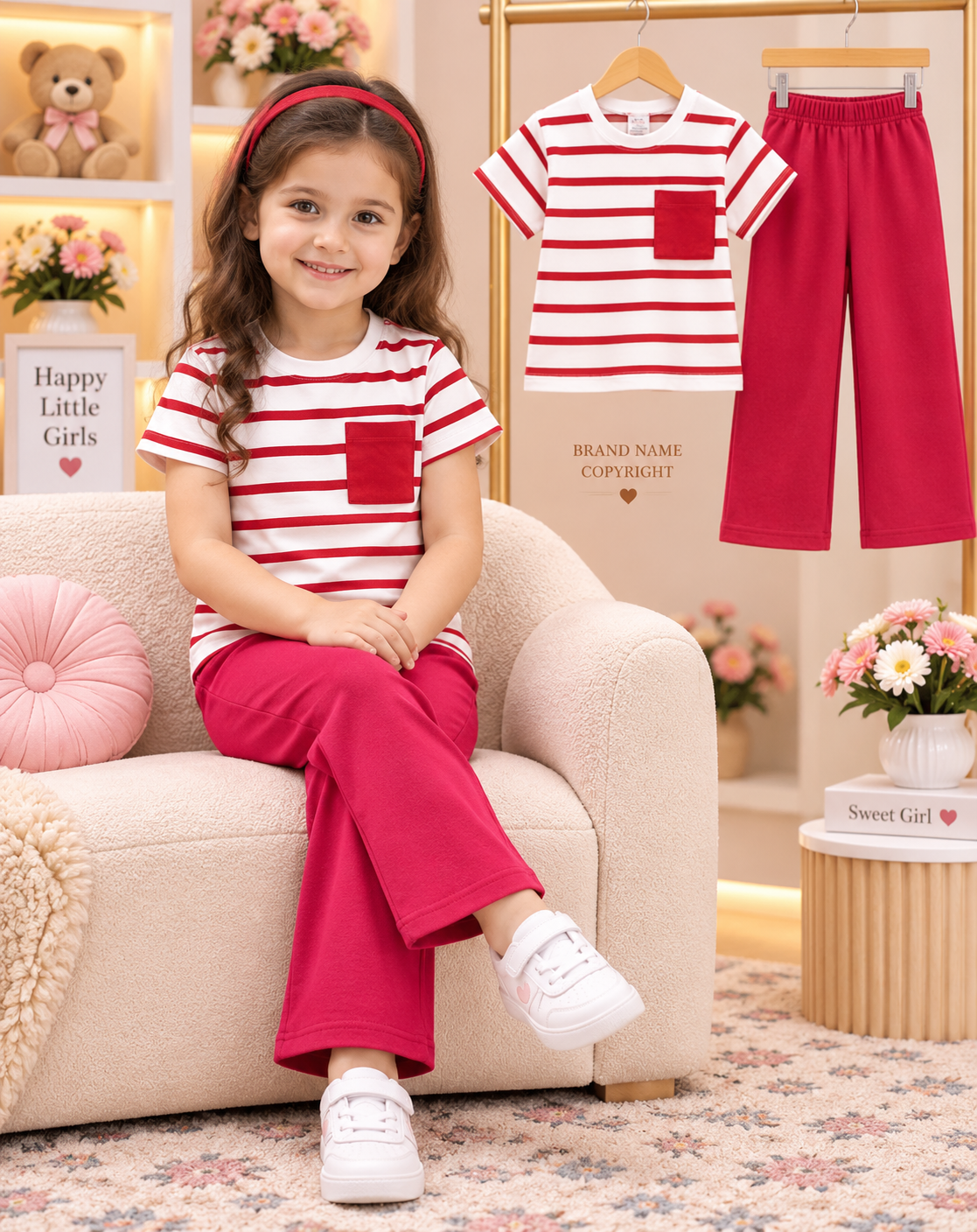 Baby Girls Stripe T-shirt with Wide Leg Pant Set (2yrs-12yrs)