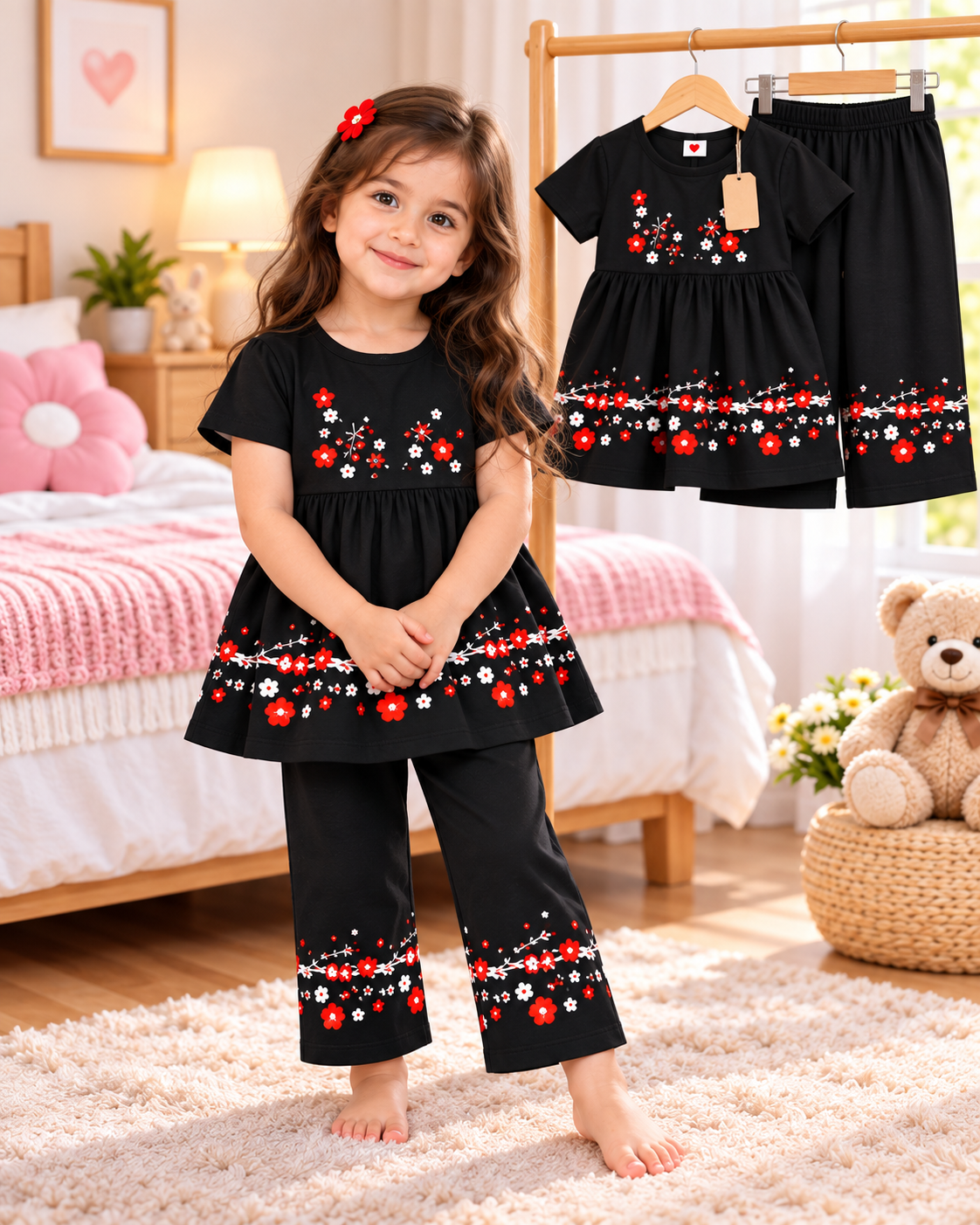 Cozy Floral Outfit Bedroom Portrait (1yrs-12yrs)