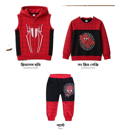 Spider Print Kids 3-Piece Hoodie Set  (1yrs-12yrs)