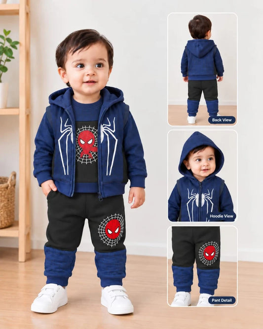 Spider Print Kids 3-Piece Hoodie Set  (1yrs-12yrs)