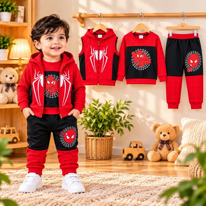 Spider Print Kids 3-Piece Hoodie Set  (1yrs-12yrs)